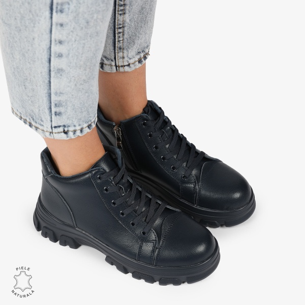 Ghete Dama DIN Piele Naturala CU TALPA ADERENTA CRL1299 BLEUMARIN - Img 2