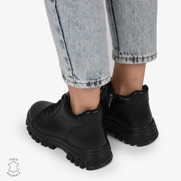 Ghete Dama DIN Piele Naturala CU TALPA ADERENTA CRL1299 NEGRU - Img 4