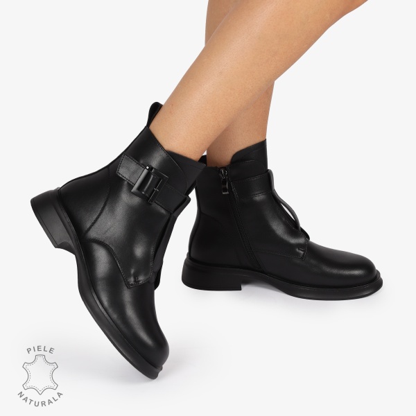 Ghete Dama Piele Naturala cu Cataramă Metalică CRL1265 NEGRU - Img 3