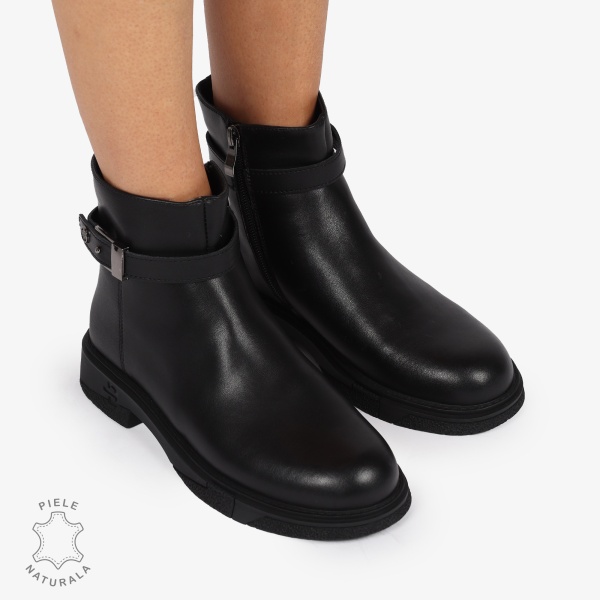 GHETE DAMA PIELE NATURALA Inchidere fermoar Catarama CRL1254 NEGRU - Img 2