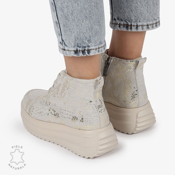 GHETE DAMA piele naturala INTOARSA cu IMPRIMEU SARPE CRL1309BEJ - Img 3