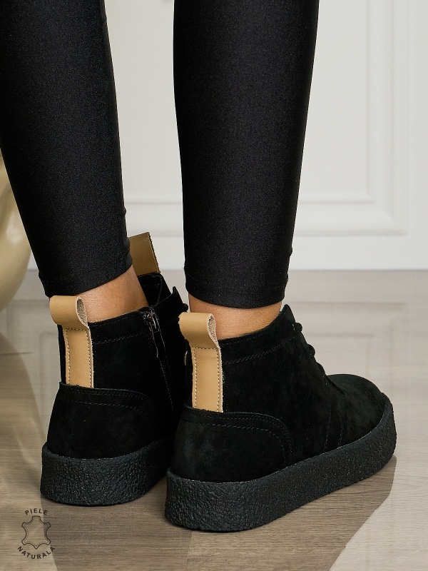 Ghete Dama Piele Naturala INTOARSA IMBLANITE CRL1457 NEGRU SUEDE - Img 3