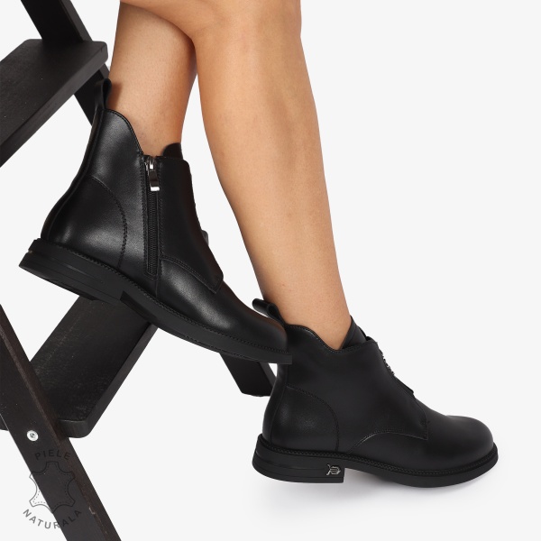 Ghete Negre din Piele Naturala cu Fermoar lateral CRL1244 - Img 4
