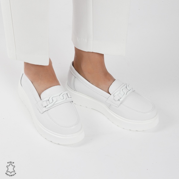 Mocasini dama din piele naturala CRL0787 ALB - Img 3