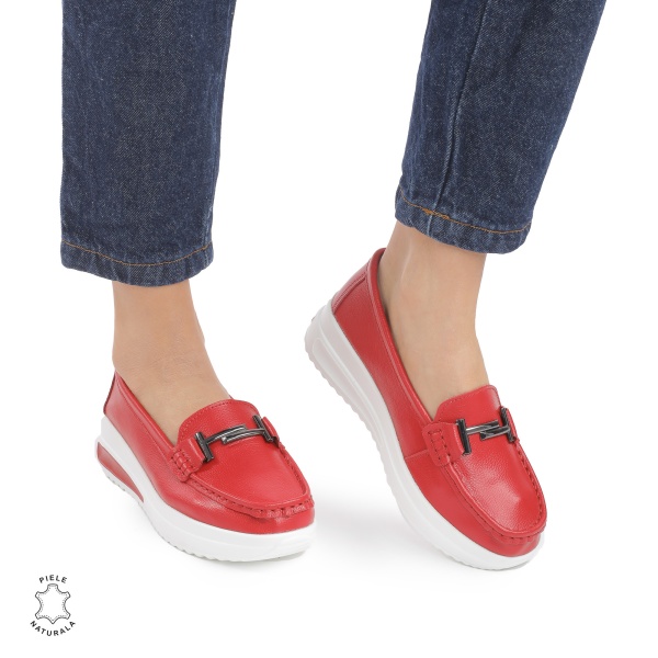 Mocasini DAMA din PIELE Naturala CRL0941 CULOARE: ROSU - Img 2