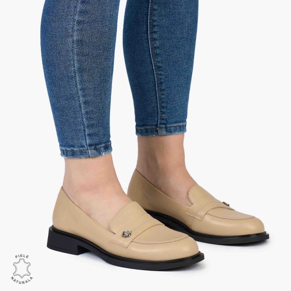 MOCASINI dama din Piele Naturala cu model CRL0994 bej - Img 2