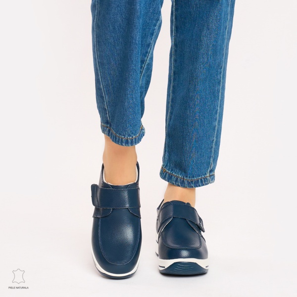 Mocasini dama din piele naturala cu talpa groasa CRL0004 NAVY - Img 2