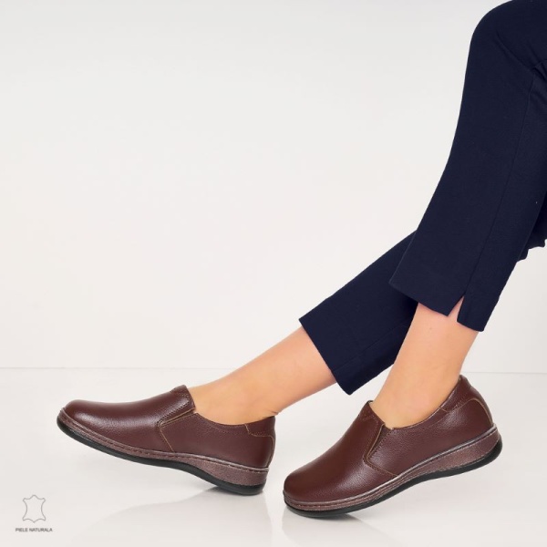Mocasini dama din piele naturala cu talpa plata CRL0014 MARO - Img 4