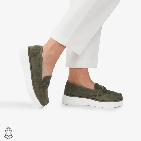 Mocasini dama din piele naturala Intoarsa CRL0786 verde inchis - Img 4