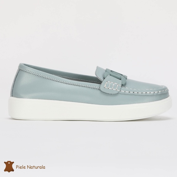 Mocasini Dama Piele Naturala cu talpa plata CRL0206 ALBASTRU - Img 2