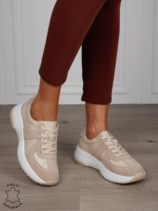 Pantofi Casual damă din piele naturală confortabile CRL1573 BEJ - Img 2
