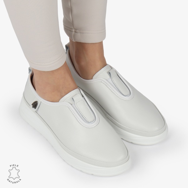 Pantofi Casual dama din Piele naturala CONFORTABILI SLIP-ON CRL1336 ALB - Img 2