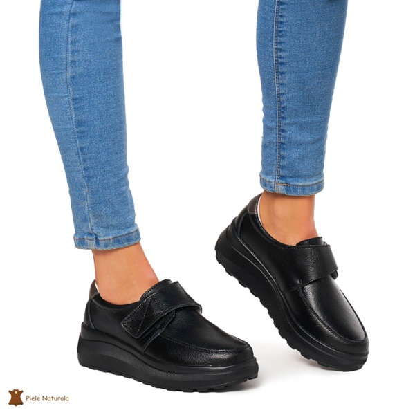 Pantofi Casual dama din Piele Naturala CRL0858 NEGRU - Img 2