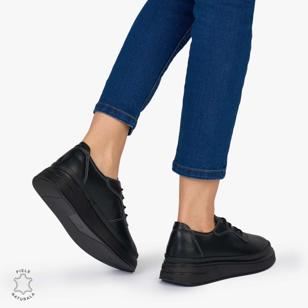 Pantofi Casual DAMA din PIELE Naturala CRL0942 CULOARE: NEGRU - Img 3