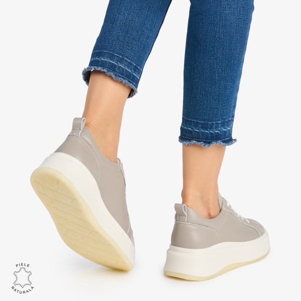 Pantofi Casual DAMA din PIELE Naturala CRL0947 CULOARE: GRI CU ARGINTIU - Img 3