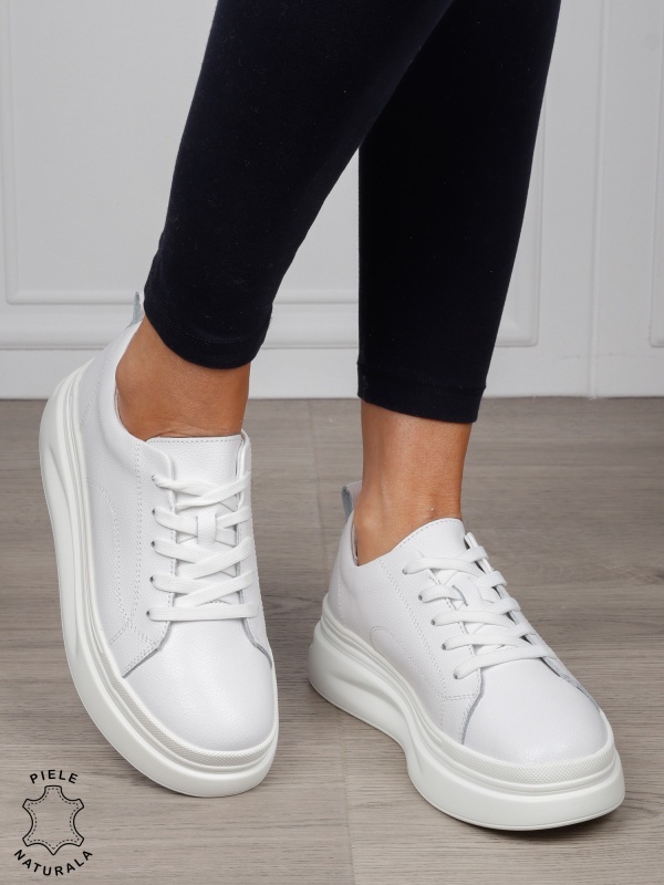 Pantofi Casual dama din Piele Naturala CRL1055 CULOARE: ALB - Img 2