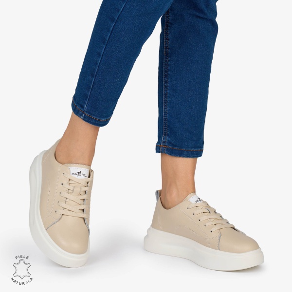 Pantofi Casual dama din Piele Naturala CRL1637 CULOARE: BEJ - Img 3