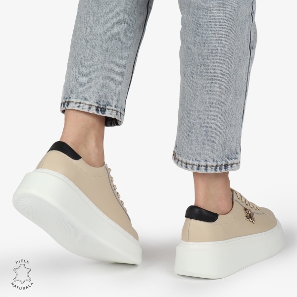 PANTOFI CASUAL dama din Piele naturala CU CATARAMA LATERALA SIRET CRL1347 BEJ - Img 4