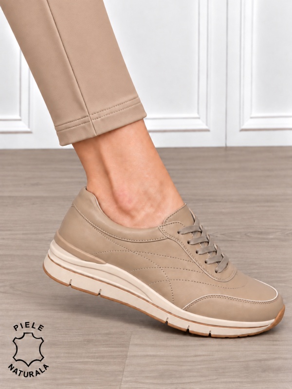 Pantofi casual damă din piele naturală cu design modernl CRL1897 KHAKI - Img 2