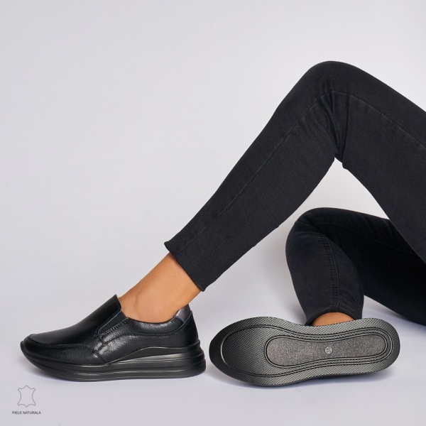 Pantofi Casual dama din Piele naturala CU INCHIDERE SLIP-ON CRL1235 NEGRU - Img 4