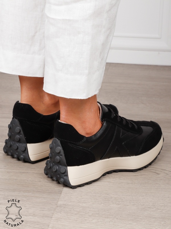 Pantofi Casual dama din Piele Naturala cu model special CRL1551 NEGRU - Img 4