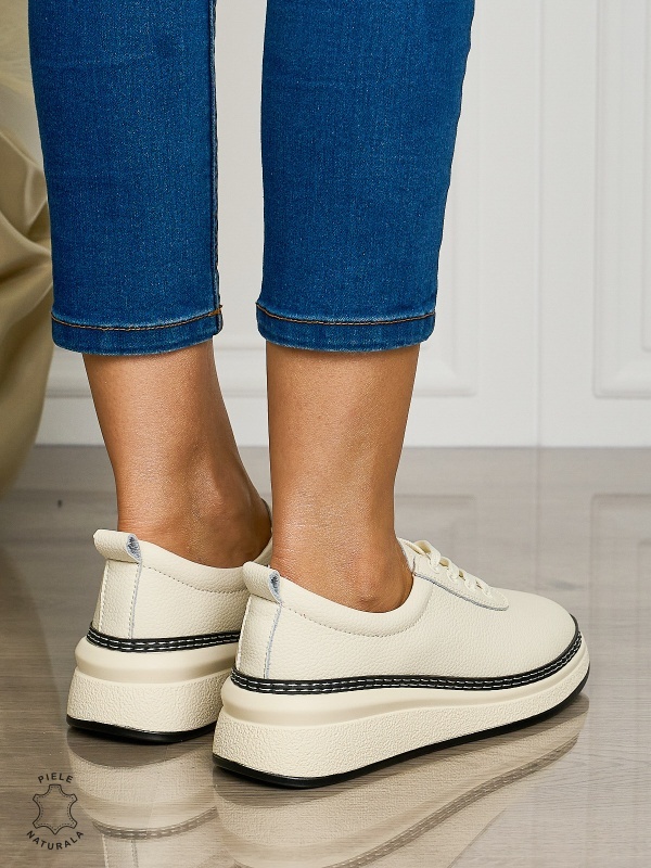 Pantofi CASUAL dama din piele naturala cu siret CONFORTABILE CRL1460 BEJ - Img 3