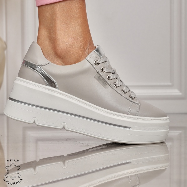 Pantofi CASUAL dama din piele naturala CU SIRET CRL1453 GRI - Img 2
