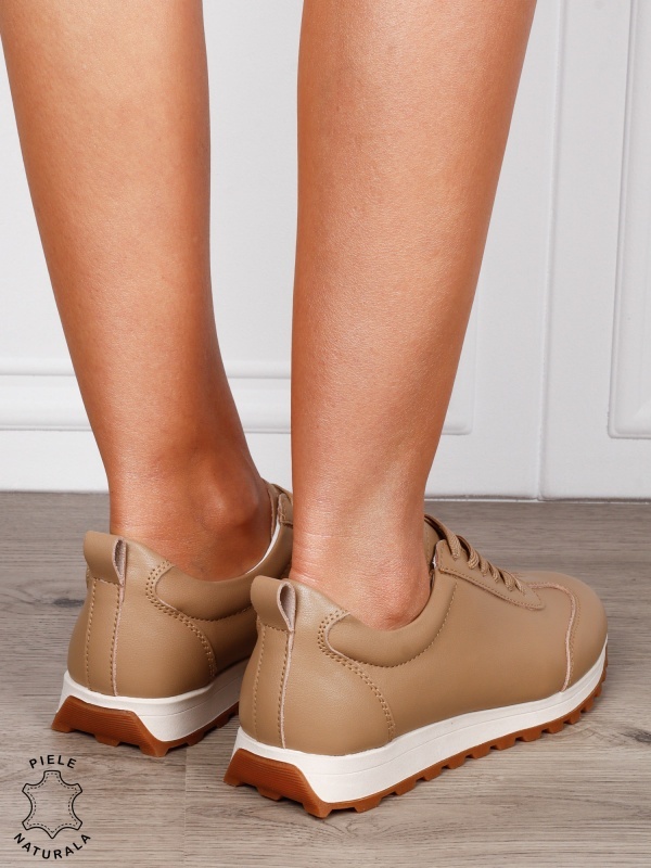 Pantofi Casual Damă din Piele Naturală cu Șiret și Talpă Comfort CRL1302 KHAKI - Img 3