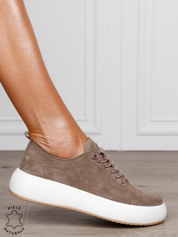 Pantofi Casual dama din Piele Naturala cu siret special CRL1550KHAKI - Img 2