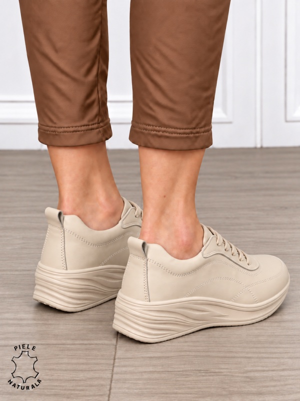 Pantofi casual damă din piele naturală cu stil clasic CRL1898 BEJ - Img 3