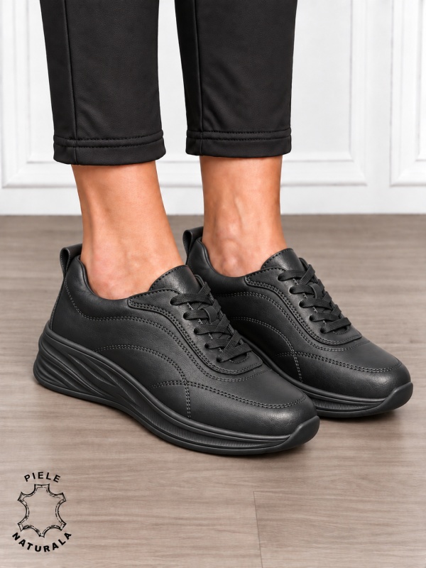Pantofi casual damă din piele naturală cu stil clasic CRL1898 NEGRU - Img 2