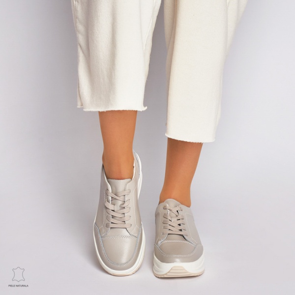 Pantofi Casual dama din Piele naturala cu talpa groasa CRL0039 GRI - Img 3