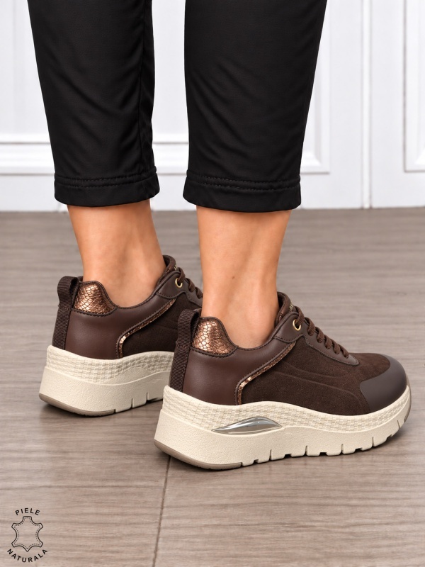 Pantofi casual damă din piele naturală întoarsă cu finisaj catifelat CRL1914 CAFENIU - Img 3