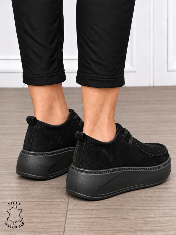 Pantofi casual damă din piele naturală întoarsă cu talpa confortabilă CRL1917 NEGRU - Img 3