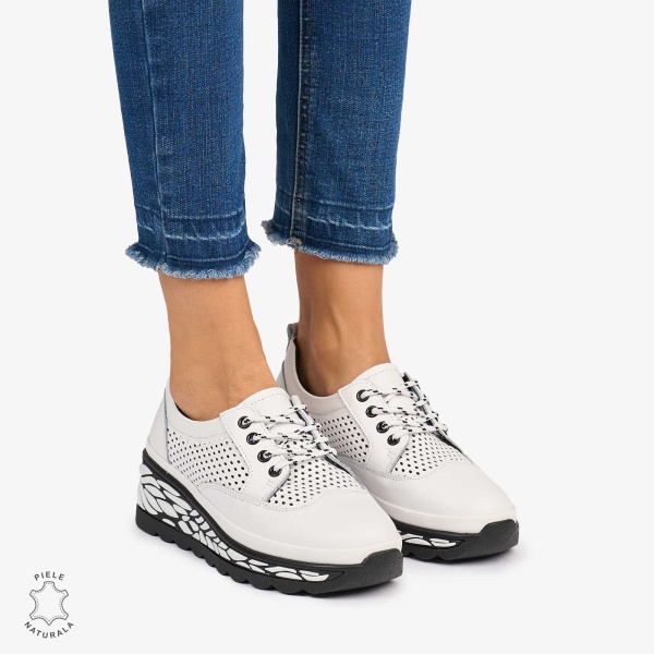 Pantofi Casual dama din Piele Naturala perforata talpa speciala cu model CRL1073 CULOARE: ALB - Img 3