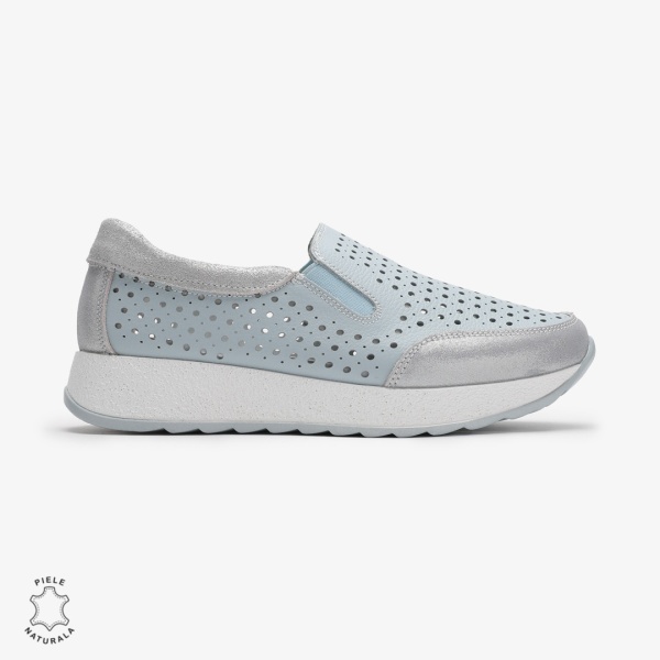 Pantofi Casual dama din Piele Naturala Perforati CRL0711 ALBASTRU - Img 2