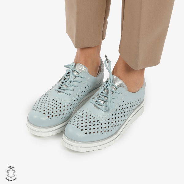 Pantofi Casual dama din piele naturala Perforati CRL0782 ALBASTRU - Img 2