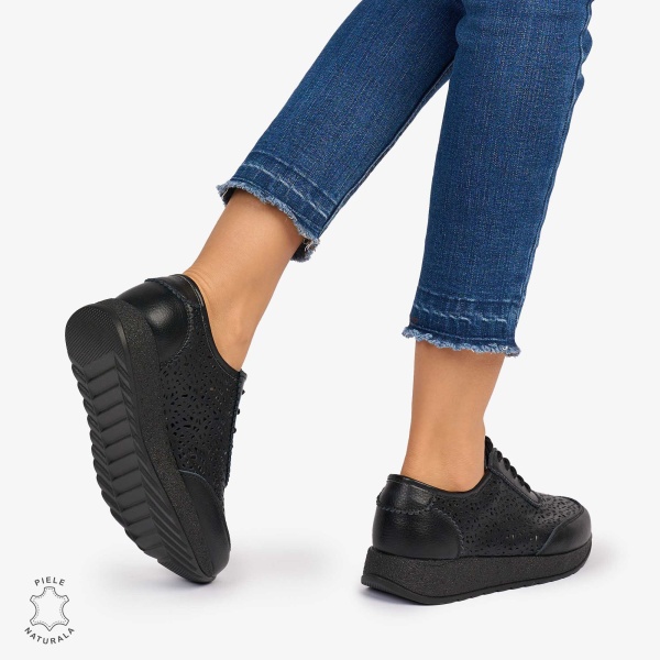 \Pantofi casual dama din Piele Naturala Perforati cu model CRL0714 NEGRU - Img 3