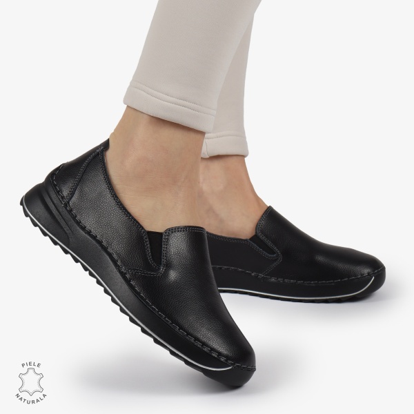 Pantofi Casual dama din Piele naturala USORI TIP SLIP-ON CRL1339 NEGRU - Img 3