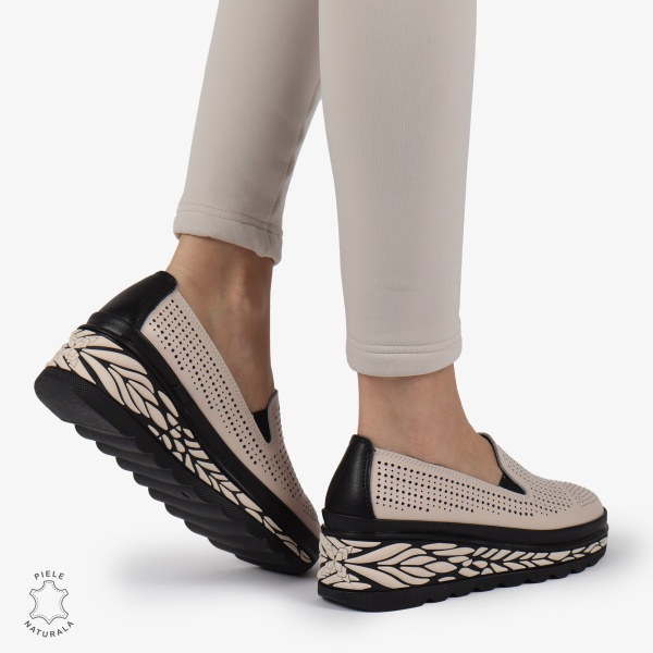 Pantofi Casual dama PERFORATI din Piele naturala CU DESIGN PE TALPA SLIP-ON CRL1337 ROZ - Img 2