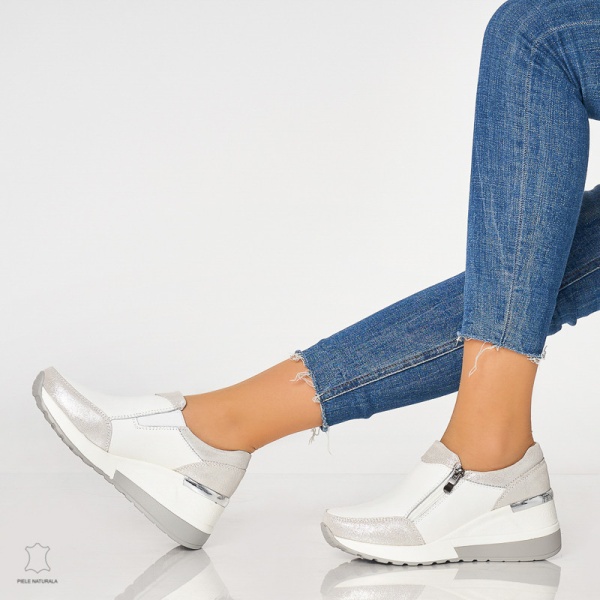 Pantofi Casual Dama Piele Naturala CRL0072 ALB - Img 2