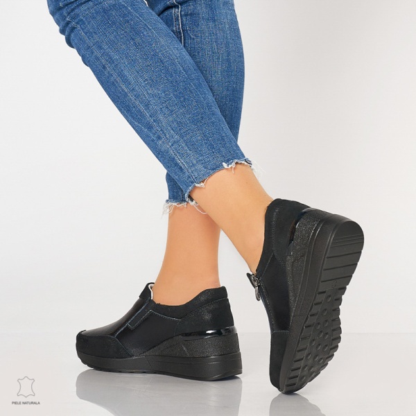 Pantofi Casual Dama Piele Naturala CRL0072 NEGRU - Img 3