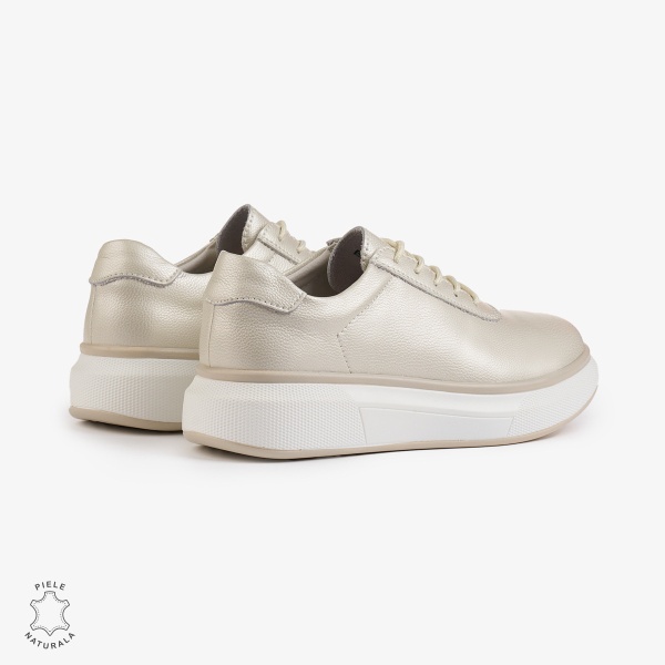 Pantofi Casual Dama Piele Naturala CRL1002 Culoare: BEJ - Img 4