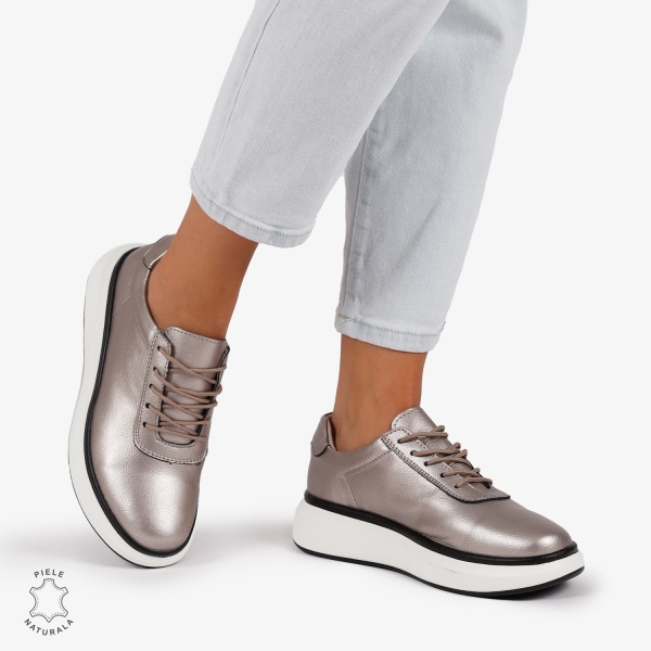 Pantofi Casual Dama Piele Naturala CRL1002 Culoare: PEWTER - Img 6