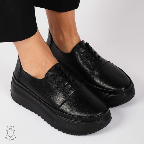 PANTOFI CASUAL Dama Piele Naturala CU SIRET CRL1439 NEGRU - Img 4