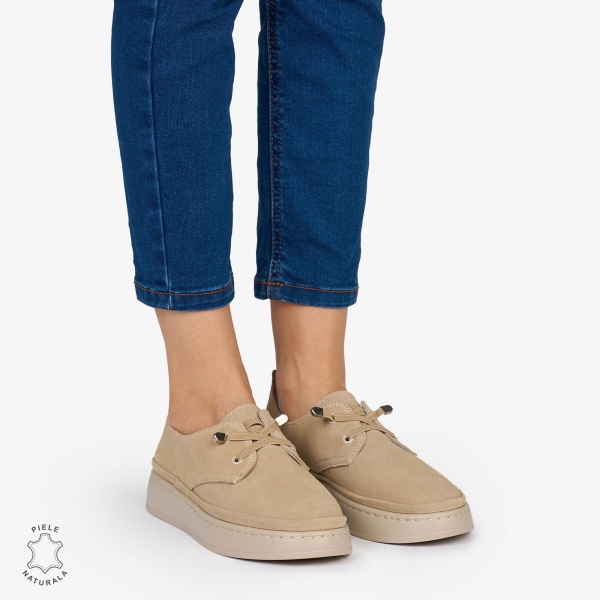 PANTOFI CASUAL Dama Piele Naturala INTOARSA CRL1053 Culoare: BEJ - Img 2