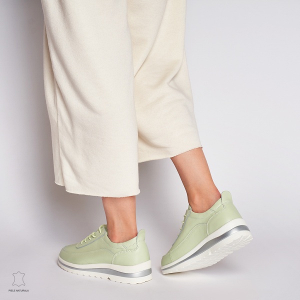 Pantofi casual de dama din piele naturala CRL0002 VERDE - Img 3