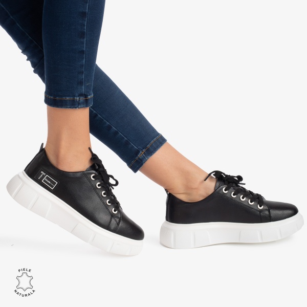 Pantofi Casual de dama din Piele naturala CRL0527 Negru - Img 2