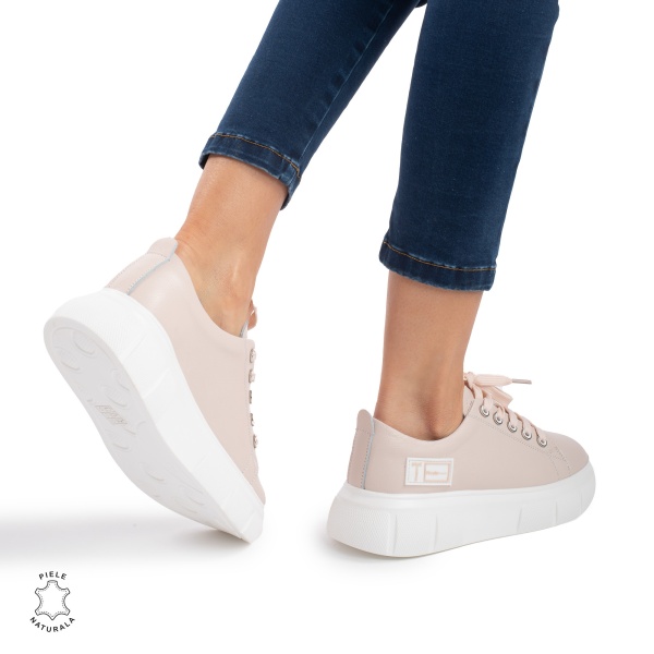 Pantofi Casual de dama din Piele naturala CRL0527 Roz - Img 3