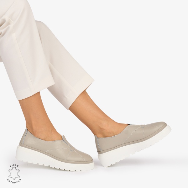 Pantofi Casual de dama din Piele Naturala CRL0918 GRI - Img 4